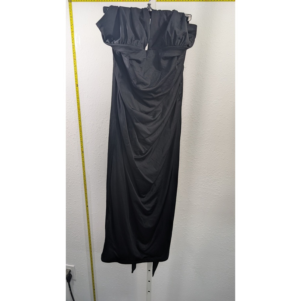 Black‎ Ruched Bodycon Midi Dress Strapless Style Gathered Bust Tie Back Cocktail